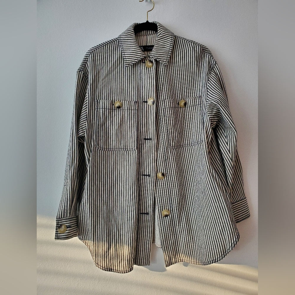 Zara Stripe Oversized Shirt Jacket